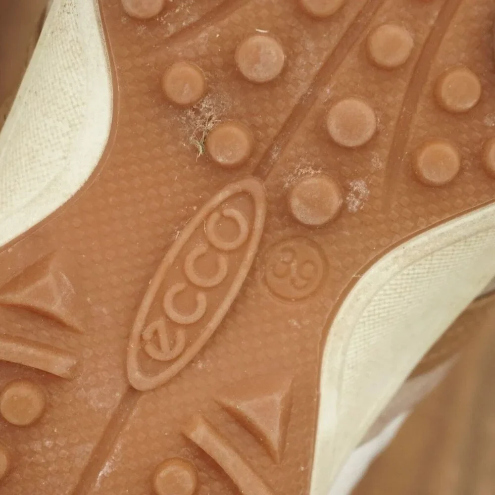 Ecco Womens Golf Shoes White Brown Leather Spiked Waterproof 39 EU / 8 US